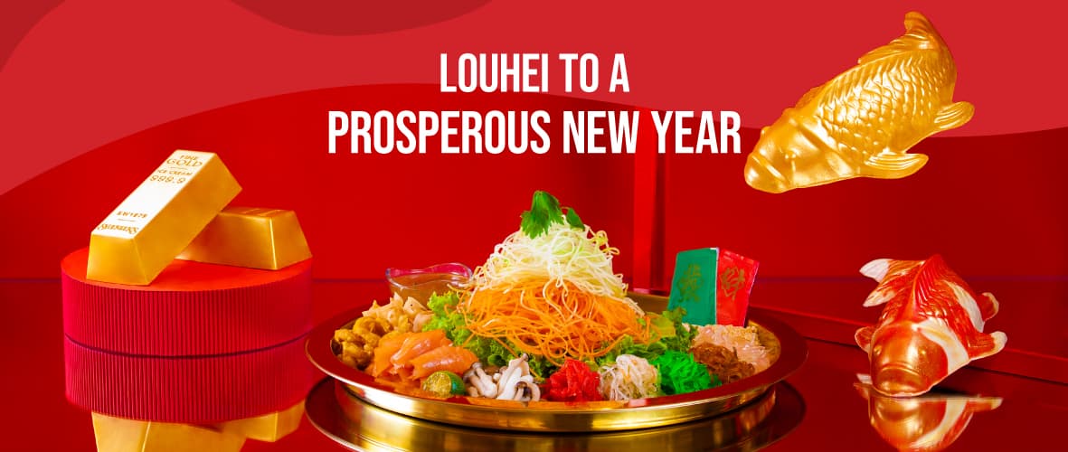 Louhei to a Prosperous New Year: yusheng and gold-themed ice cream cakes.