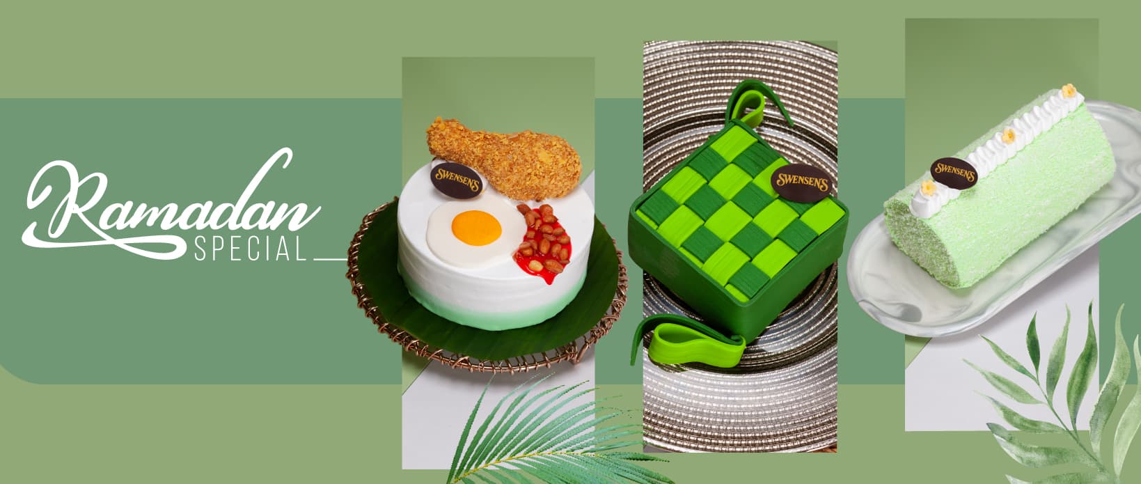 Ramadan Special ice cream cakes: Nasi Lemak, Ketupat and a Pandan Bandung roll.
