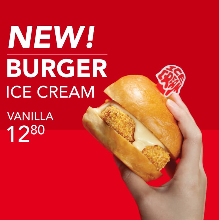 Vanilla Burger Ice Cream, advertised at $12.80.
