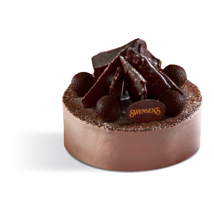 Pick-Me-Up ice cream cake with chocolate decorations.