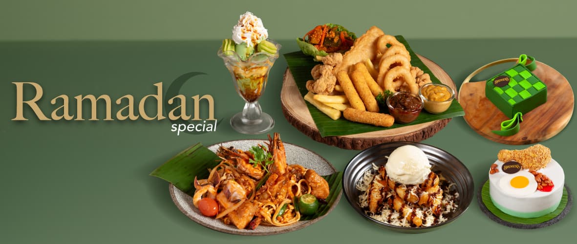 Ramadan Special selection of a sharing platter, seafood pasta, desserts and ice cream cakes.