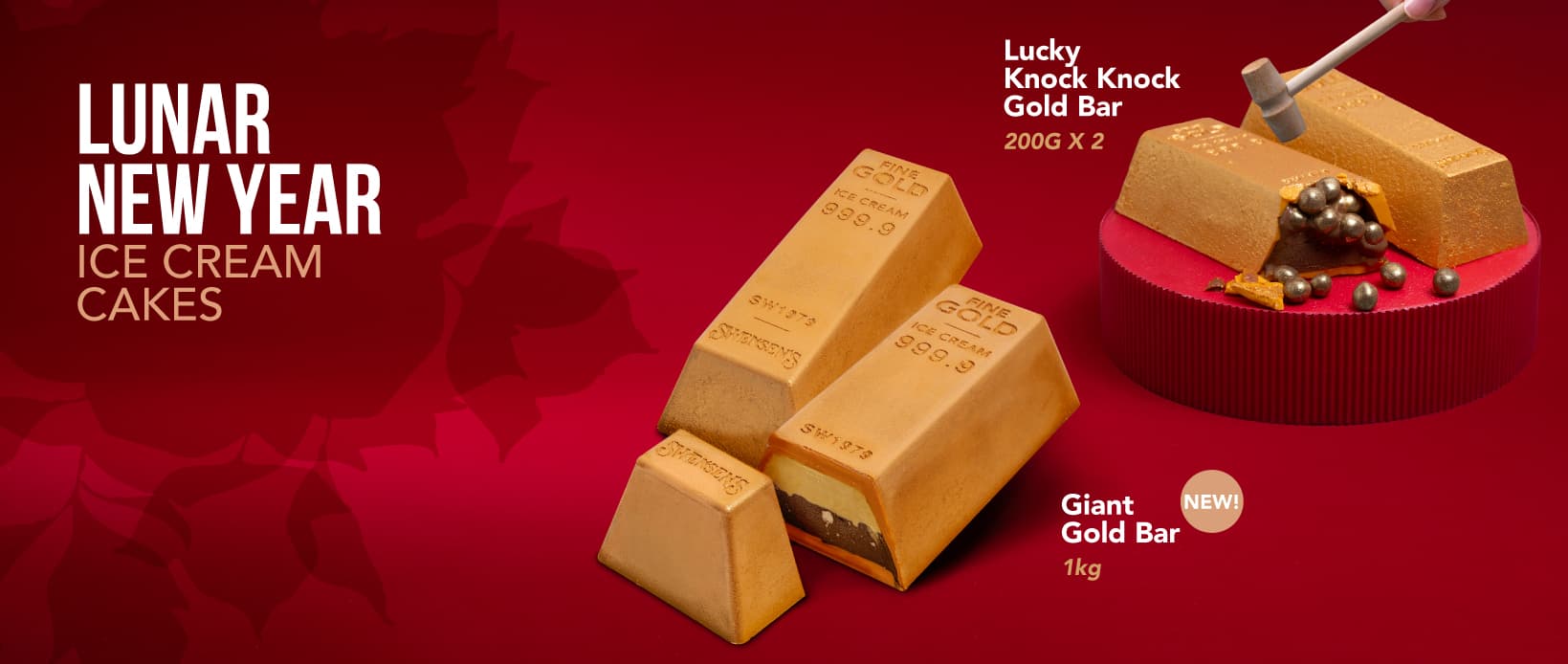 Lunar New Year ice cream cakes: Giant Gold Bar and Lucky Knock Knock Gold Bar.