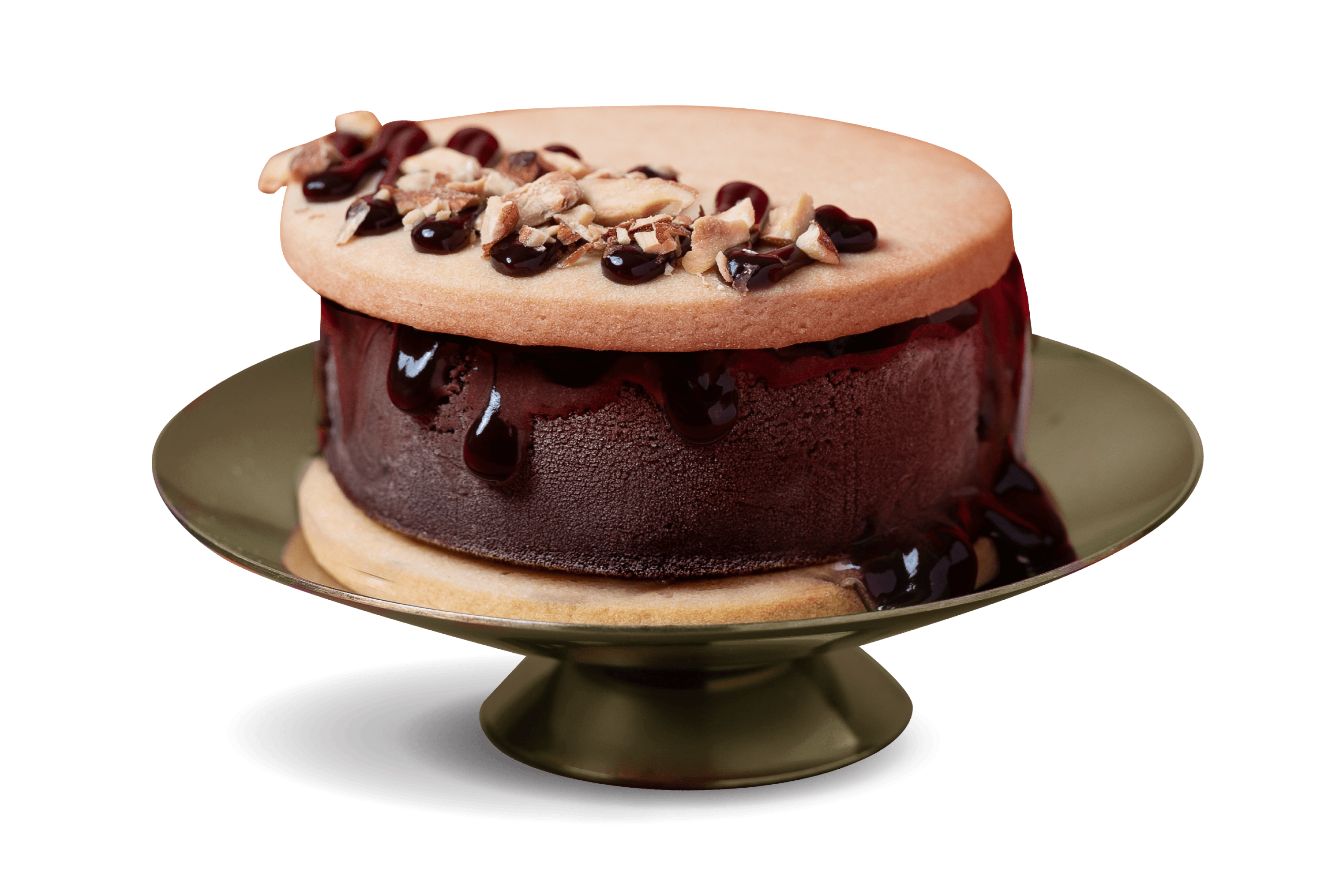 Love You Choco-Lot Cookiewich with chocolate ice cream, fudge and almond pieces between butter cookies.