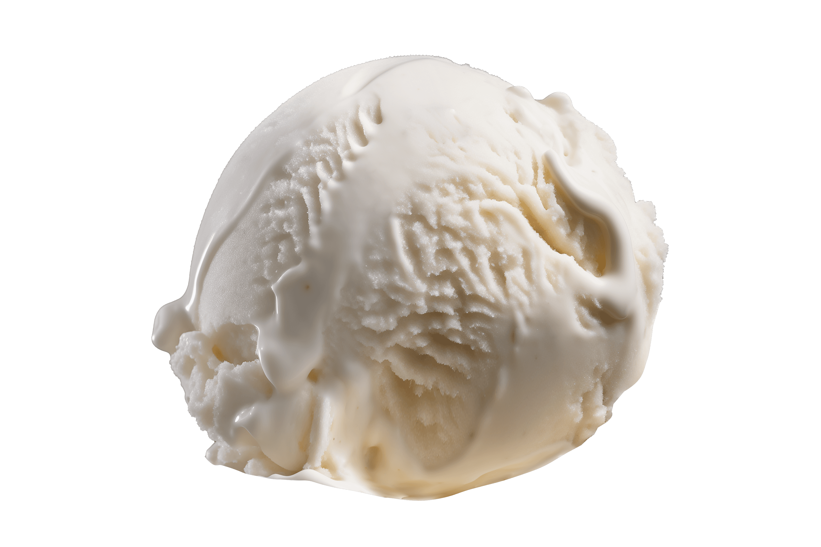 Close-up of a scoop of vanilla ice cream against a black background, showing creamy texture and ridges.