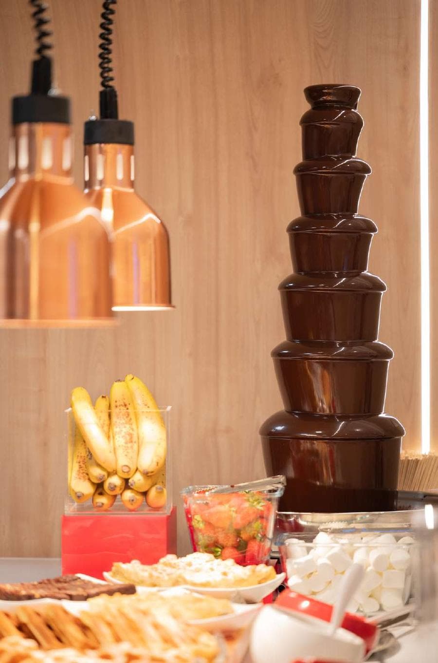 Chocolate fountain with fruit and marshmallows at The Acacia